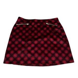 Maurices Red & Black Plaid Mini Skirt With Zipper Accents Size L Polyester Blend